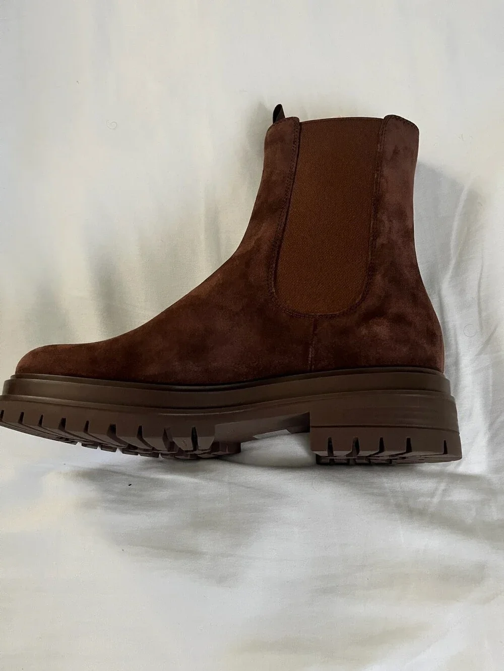 Gianvito Rossi Chestnut Suede Lug-Sole Chelsea Boots NEW In Box